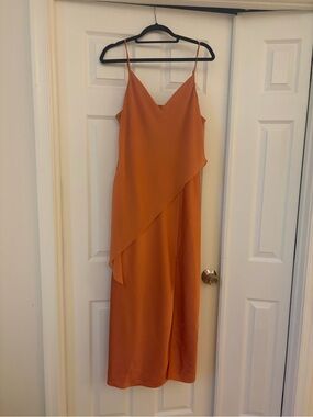 Saunders Chiffon Overlay Spaghetti Strap Asymmetric Slip Dress